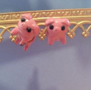 3D Pink Pig Fake Gauge Earrings Two Part.
